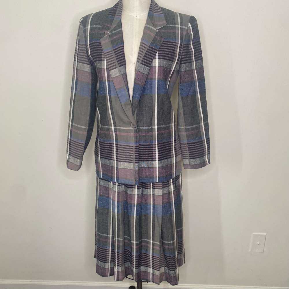 Vintage Prophecy Blazer Pleat Midi Skirt Set Plaid Sz 4